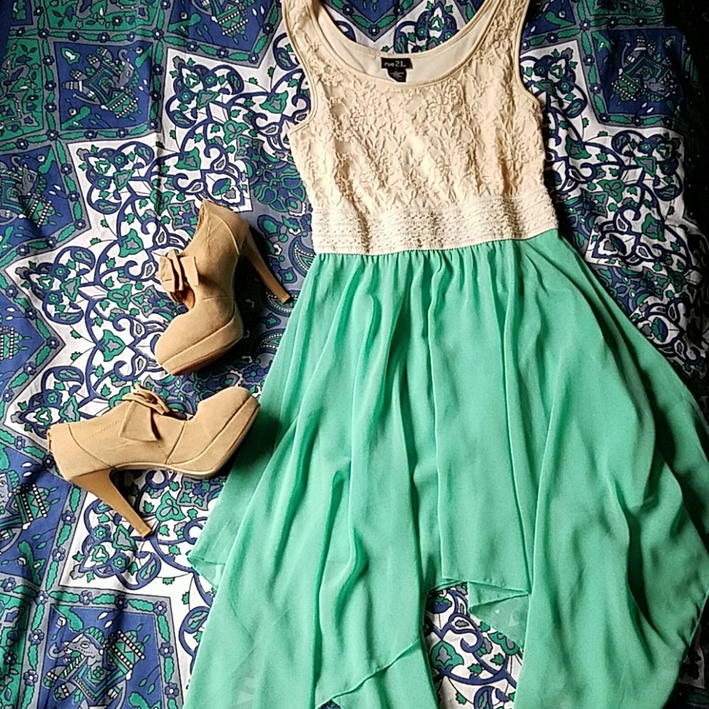 Teal and cream dress